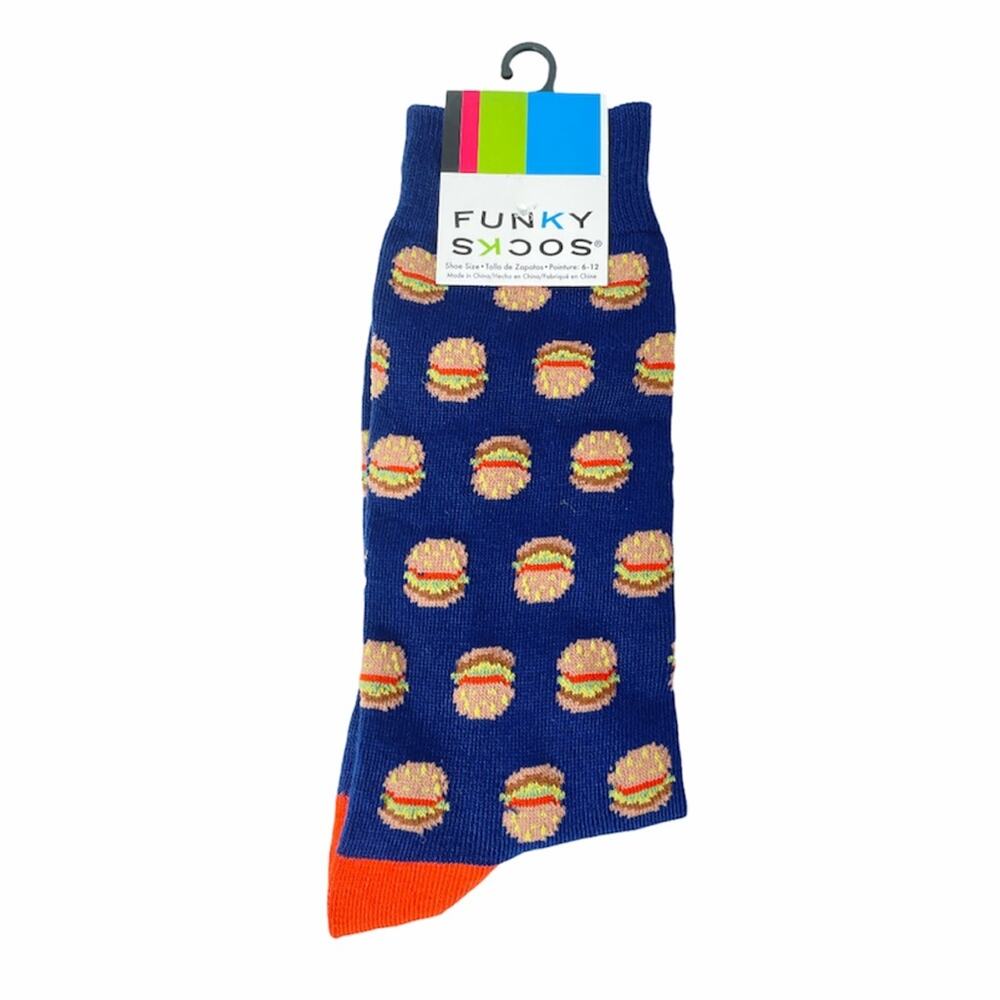 Funky Socks Hamburger Crew Socks, Navy